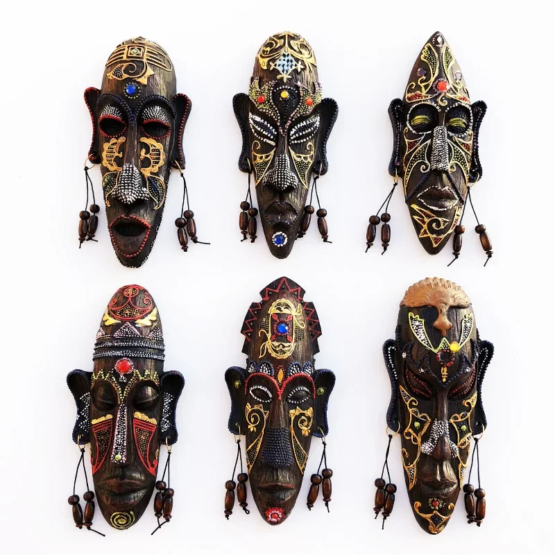 Vintage African Mask Wall Ornament, Hand-Painted Resin Artwork for Home Decoration, African Style Souvenir Gift