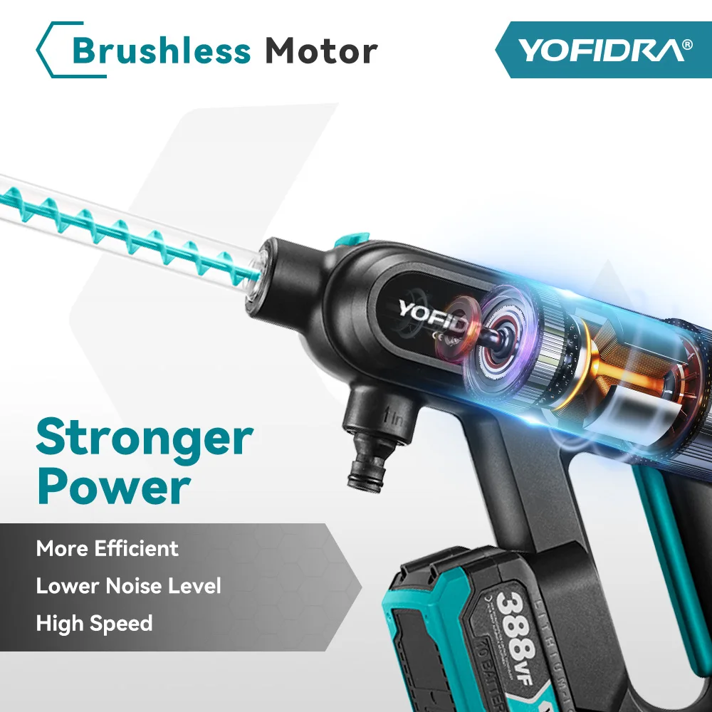 YOFIDRA 250Bar Brushless High Pressure Car Washer Gun 3 Gear Electric Garden Washing Water Wash Spray Gun for Makita 18V Battery