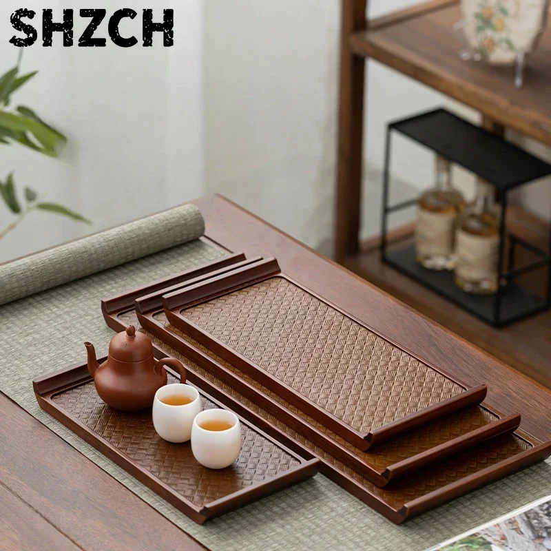 Retro Bamboo Wood Tea Tray High-Grade Storage Tray for Living Room Stylish Tea Table Organizer for Tea Lovers