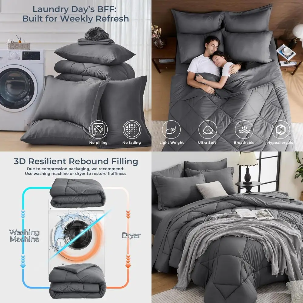 

7-Piece All-Season California King Comforter Set in Dark Grey - Ultra Soft Bedding with Sheets and Pillowcases