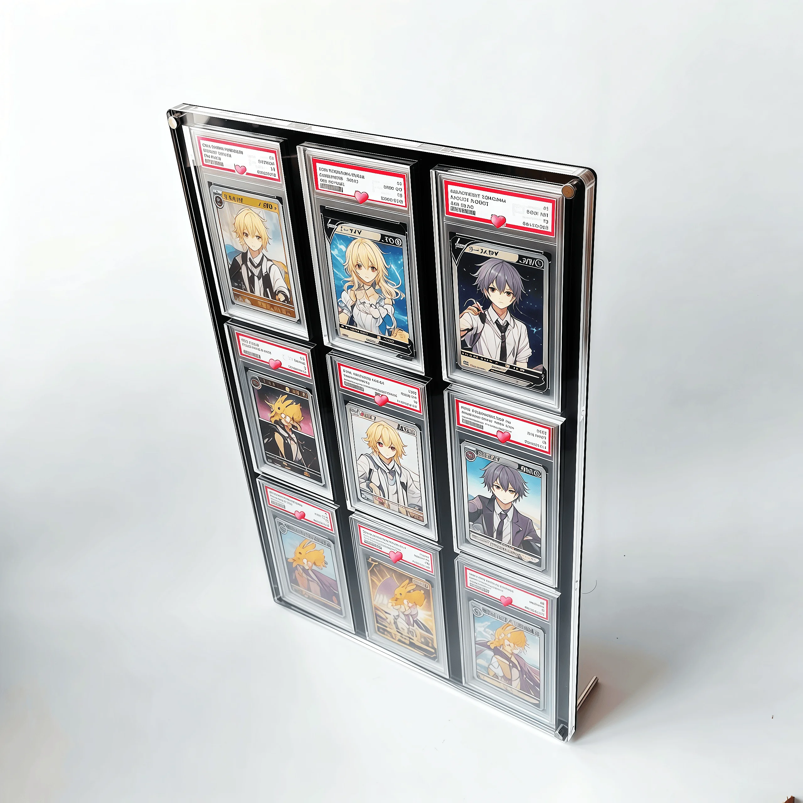 9-Slot Graded Card Stand Black Acrylic Display Holder for PTCG Rating Card YGO Trading Cards Crystal Clear Edges