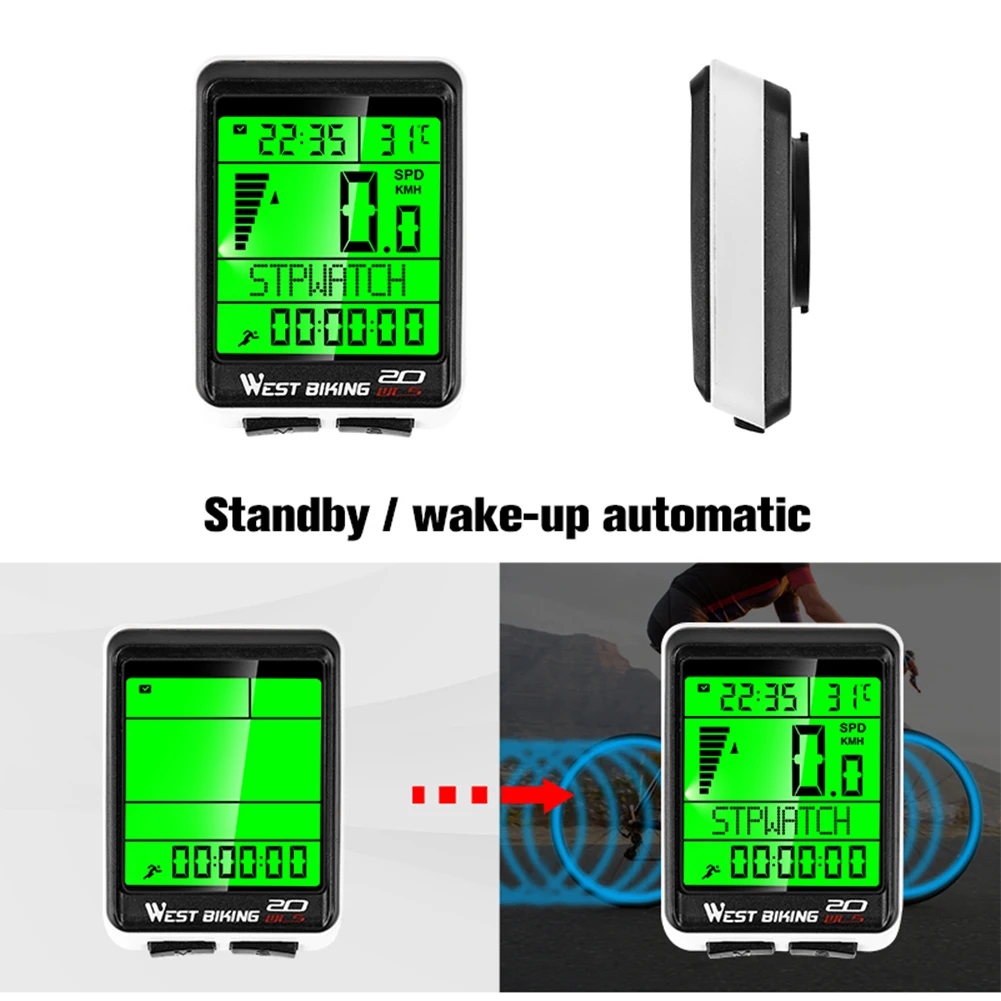 WEST BIKING Bicycle Computer Wireless Wired Waterproof Cycling Stopwatch MTB Bike Speedometer Odometer LED Backlight Stopwatch