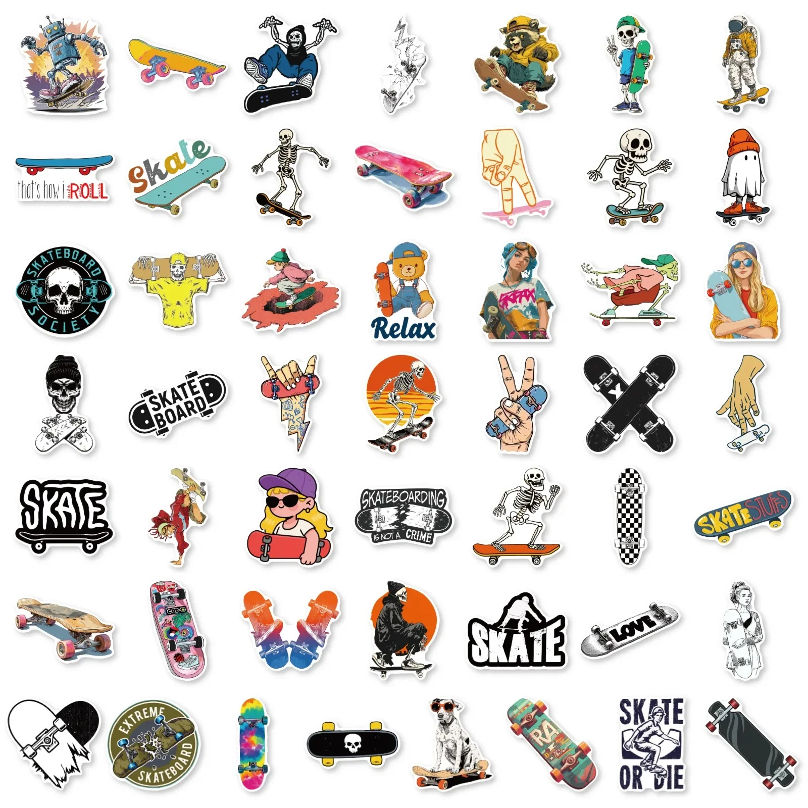 50/100PCS Funny Skateboard Sports Cartoon Personality Creative Stickers Vinyl DIY Luggage Waterproof Cool Decoration Sticker