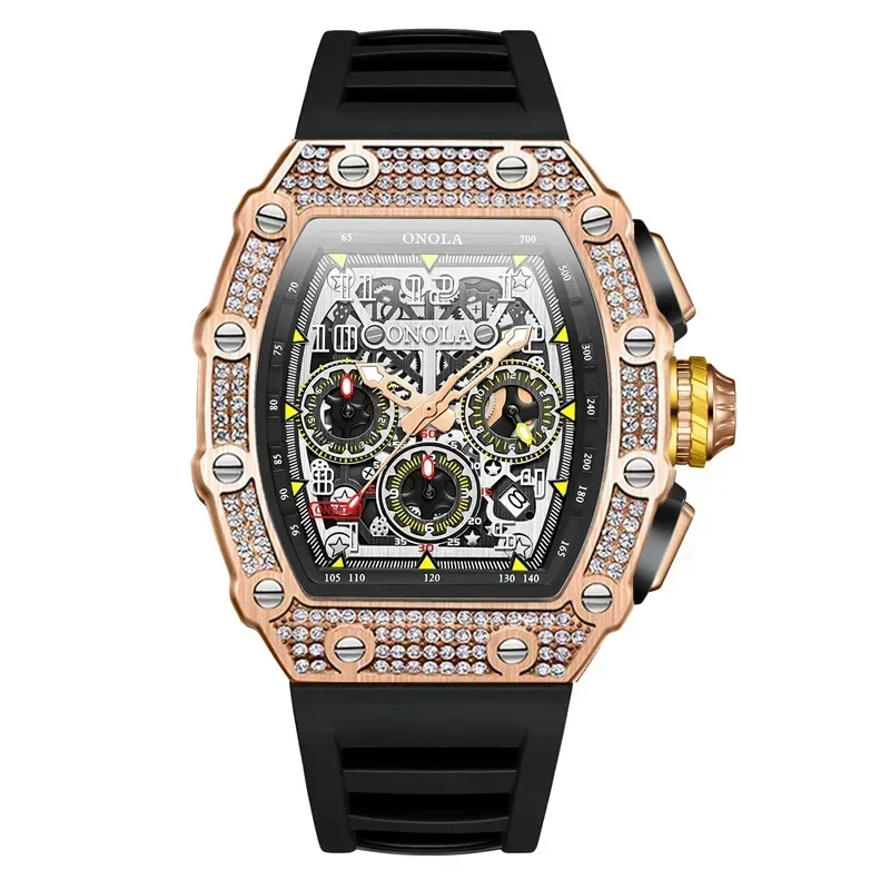 Fashion New Casual Sports Men's Watch Full Diamond Hollow Design Multifunctional Waterproof Quartz Men's Watch Luxury Watch