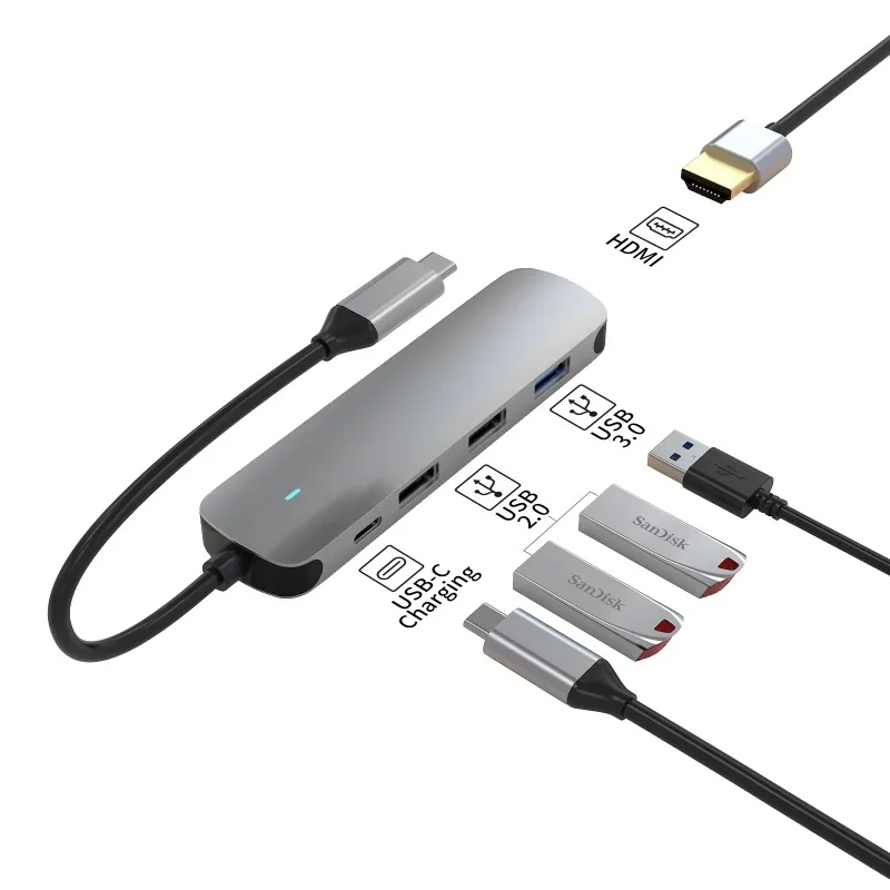 5-in-1 USB-C Docking Station Multi-Function Hub with SD & TF Card Reading for Laptops