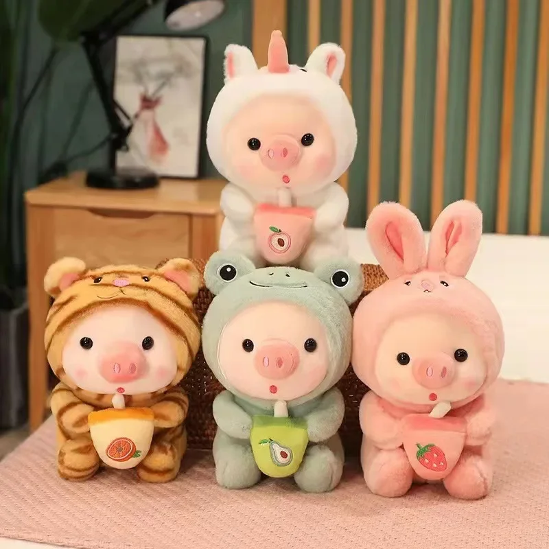 25cm Kawaii Bubble Tea Pig peluche peluche coniglietto rana unicorno tigre cuscino tazza tè al latte Boba Plushie bambola regalo di compleanno