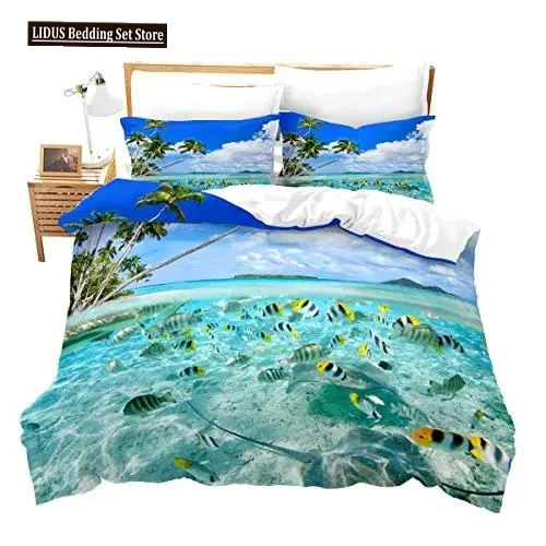 

Beach Duvet Cover Set Twin For Kids Ocean Bedding Set Bedclothes Hawaiian Tropical Printed Microfiber Polyester Comforter Cover