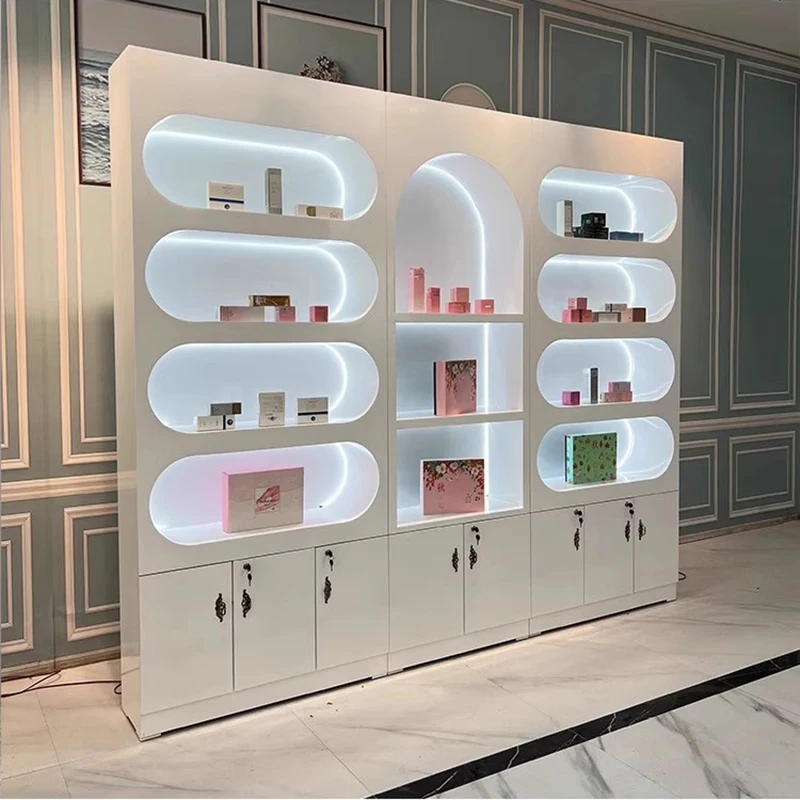

Nordic Solid Wood Cosmetics Display Cabinet Modern Simple Massage Shop Display Cabinet Beauty Salon Shelf Salon Furniture FYMC