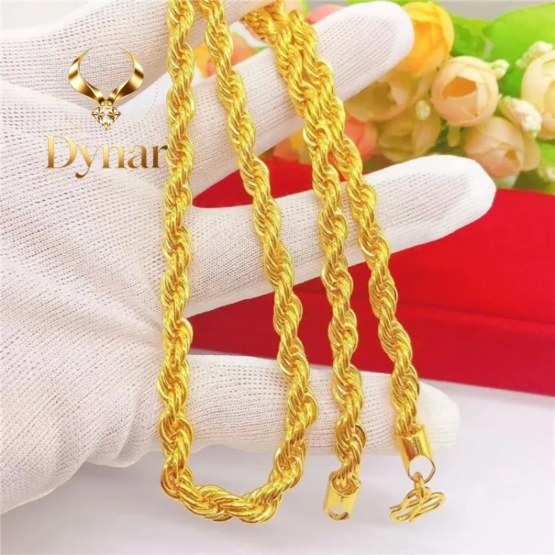 Dynar Jewelry  9999 pure gold deep-fried dough sticks twisted necklace 60cm long 24K pure men's gold necklace gold jewelry gifts