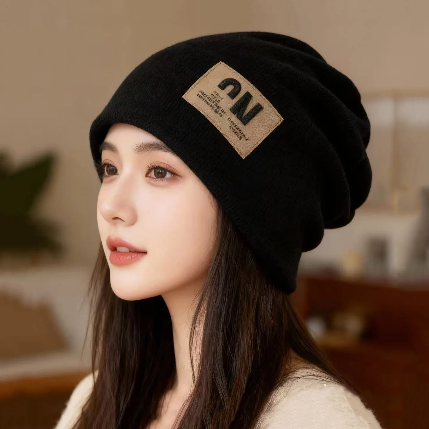 

Trendy Face Slimming Stacked Hat - Women's Autumn Winter Postpartum Confinement Warm Knitted Wool Baotou Cold Cap
