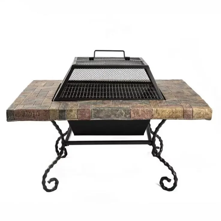 Simple square magnesium oxide heating stove tabletop with wrought iron table feet baking cross-border exit terrace brazier burni