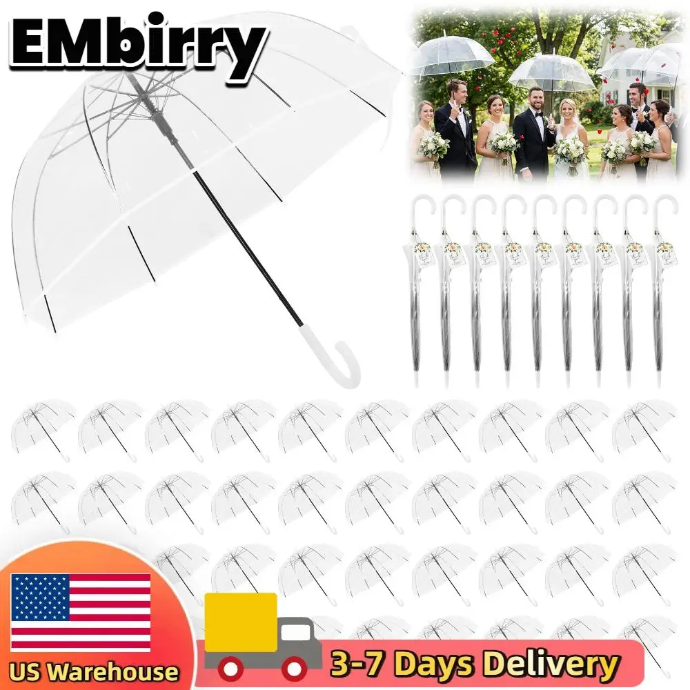

52 Inch Large Auto Open Clear Dome Umbrella with Classic Hook Handle with Thank You Tags and Rope Wedding Favors for Guest