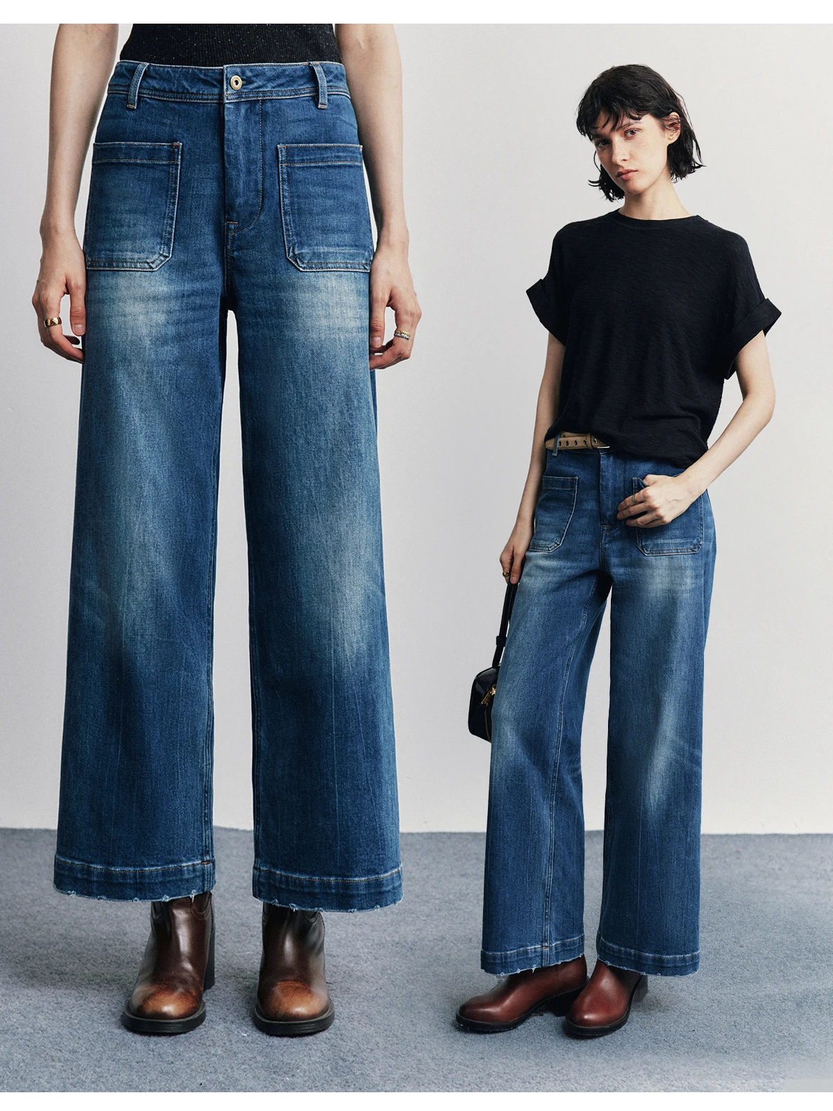 

Ретро-джинсы с высокой талией и широкими штанинами, эластичные, из хлопкового денима, с двойными карманами, удобные, дышащие, для женщин