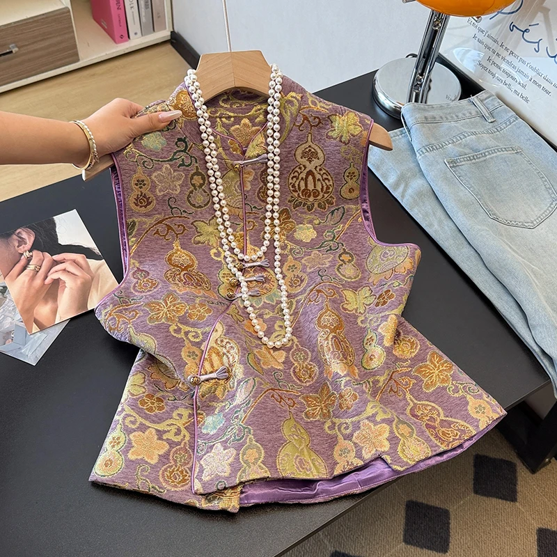 

Korean Sle plus Size Women's Jaet 2025 Autumn Winter New Floral Embroidery Asymmetrical Collar Button up Top Vest