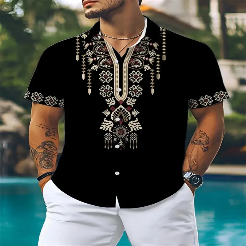 

2025 Hawaiian Men's 3D Art Pattern Printed Casual Men's Hawaiian Shirt Polyester Fiber Fabric