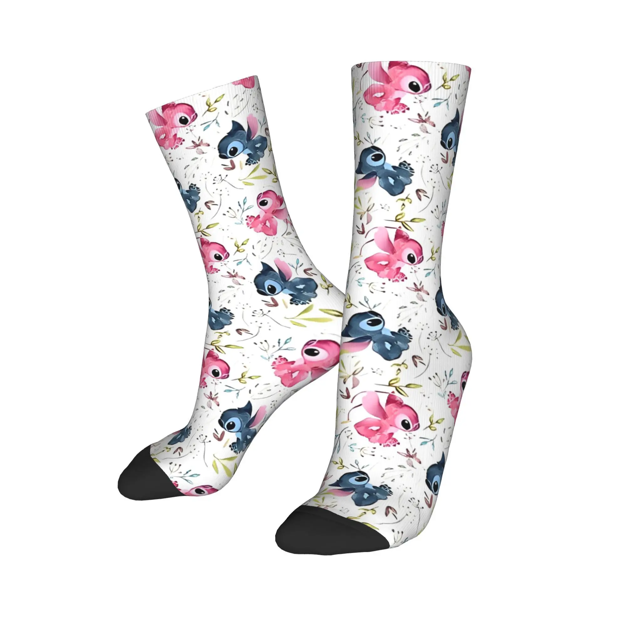 Lilo & Stitch Angel Hawaii Floral Socks Men's Women's Polyester Casual Cartoon Cute Socks Spring Autumn Winter Middle Tube Socks