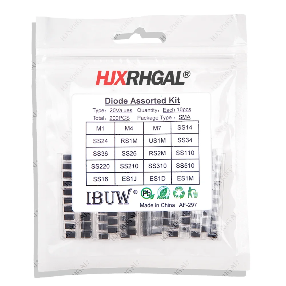 20value x 10PCS=200PCS SMD diode Assorted Kit contains SS110 SS220 SS210 SS310 SS510 SS16 SS26 SS34 SS36 ES1J ES1D M7 M4 US1M