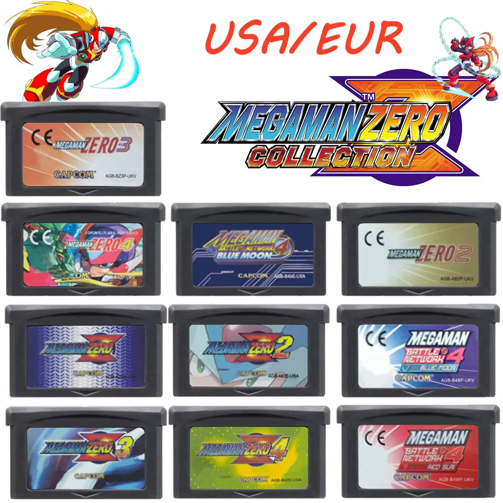 

Игровые картриджи GBA Mega Man: 32-битные видеоигры для консоли (Zero 1-4, Red Sun, Blue Moon) для GBA
