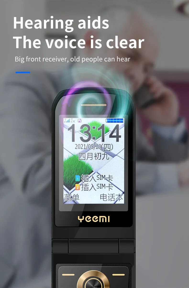 YeeMI K21+ 4G Flip Phone for Elderly Big Button Long Battery 2.6 Inch Screen 4800mAh Dual SIM Dual Screen Feature Phones Durable