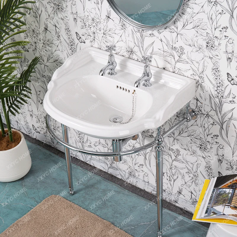 SS  retro copper bracket basin high-end custom arc ceramic wash basin