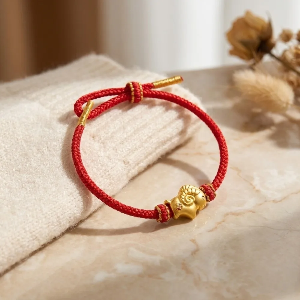 Boho Braided Zodiac Goat Bracelet Adjustable Gold Plated Red String Hand Chain Lightweight Sliding Lucky Bracelet Holiday