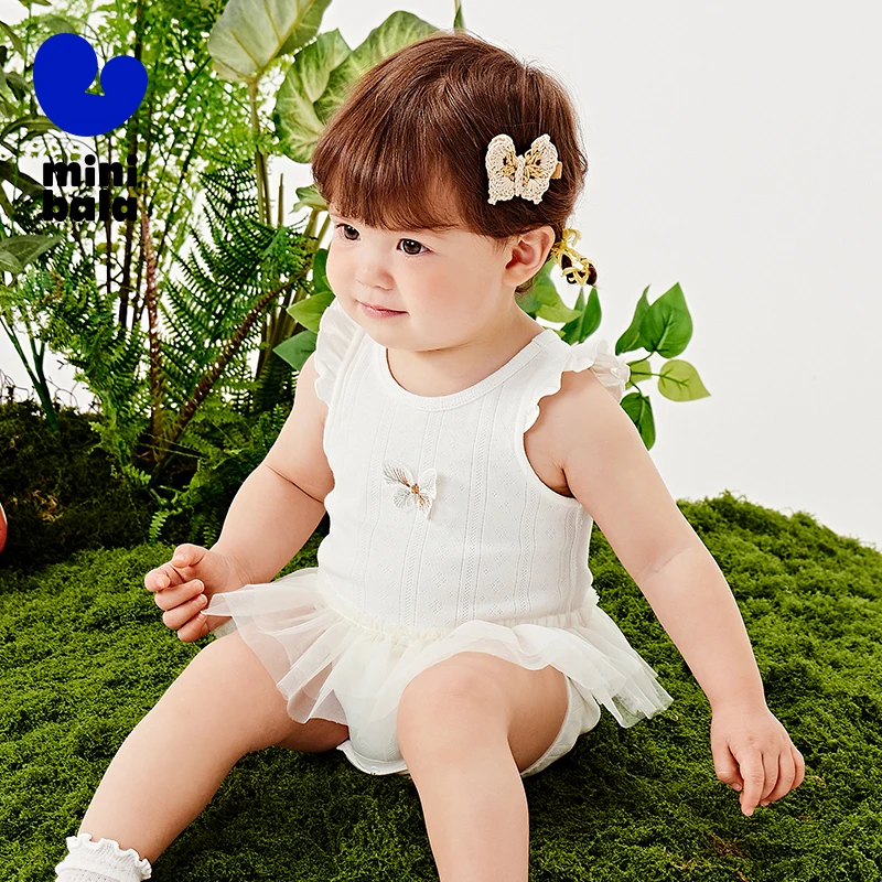 

Mini Bala Romper Girls Summer Mesh Skirt Breathable Cute Triangle Bodysuit