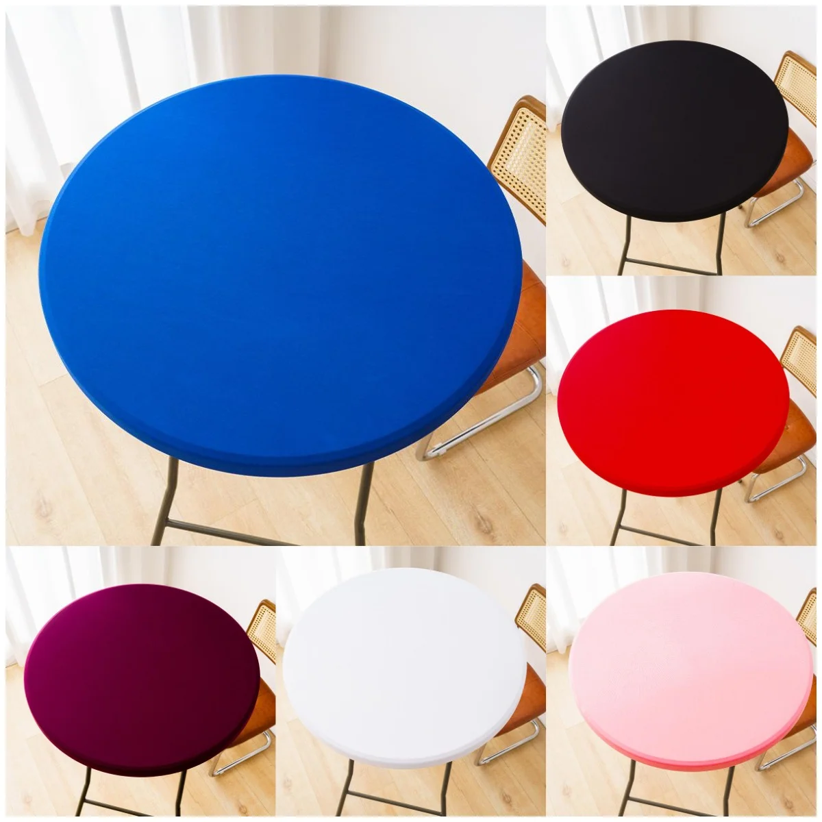 Wedding Decoration Round Fitted Cocktail Table Top Cover Elastic Tablecloth Stretch Spandex Table Cloth for Bar Pub Party