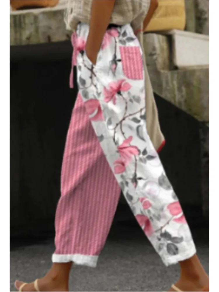 Damskie spodnie do kostki z nadrukiem w stylu casual, modne spodnie proste z średnim stanem, damskie ubrania wakacyjne w stylu boho na plażę, nowość na wiosnę.