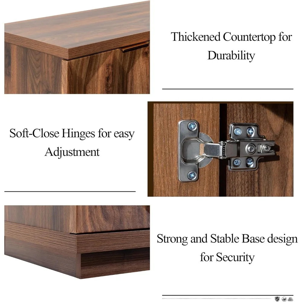 

Buffet Cabinet, 59 Modern Mid-Century Credenza with 4 Doors, Wood Sideboard Cabinet with Geometric Doors