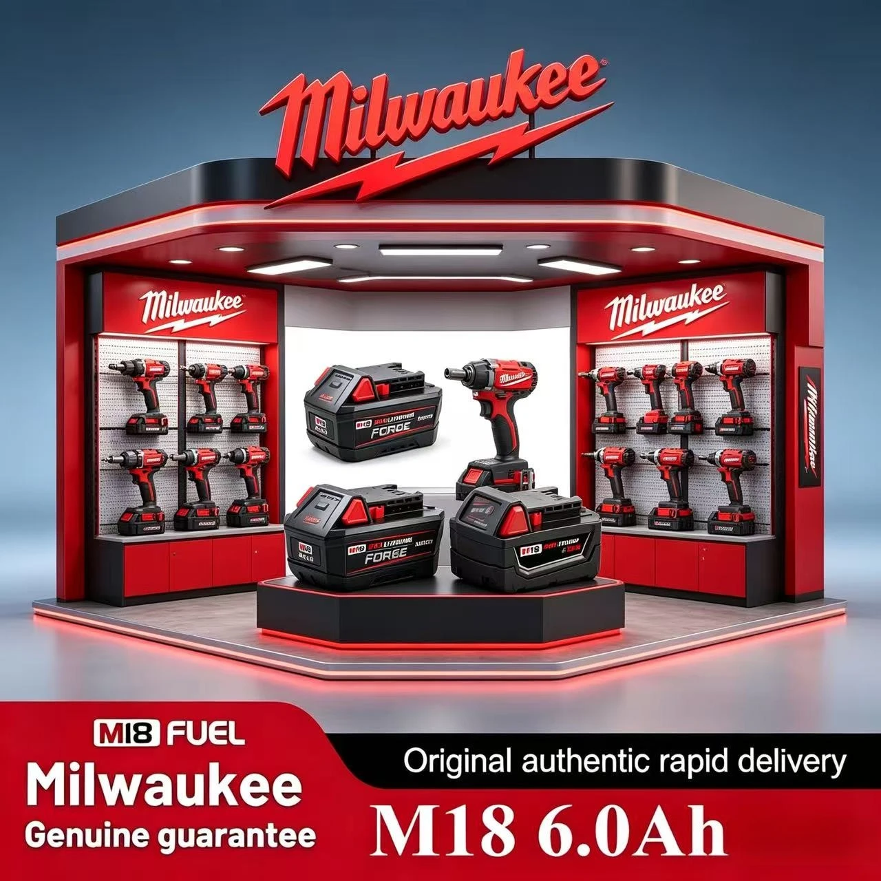 

18V 6000mAh Milwaukee red Li-ion Battery, Rechargeable Power Tool Battery for Milwaukee M18 Series 48-11-1860 with Fuel Gauge