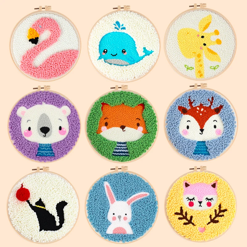 DIY Punch Needle Embroidery Kits For Starter Kits With Animal Pattern Stamped Color Cross Stitch Yarn For Adults Children Craft