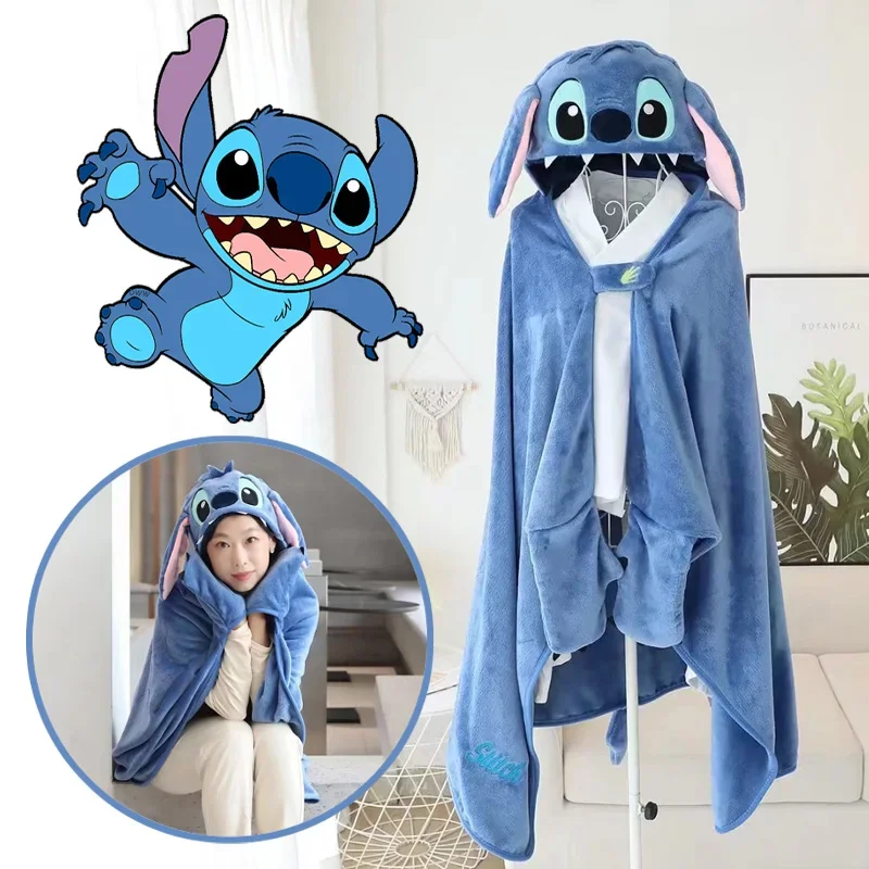 

Disney Stitch Coral Fleece Fabric Blanket with Hooded Gloves Cute Cartoon Cosplay Cloak Cape Warm Soft Fur Throw Blanket Sofa