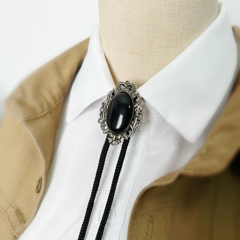 

Men Vintage Bolo Tie Western Cowboy Antique Stone Feathered Pendant Shirt Collar Jewelry Braided Rope Necktie Neckwear