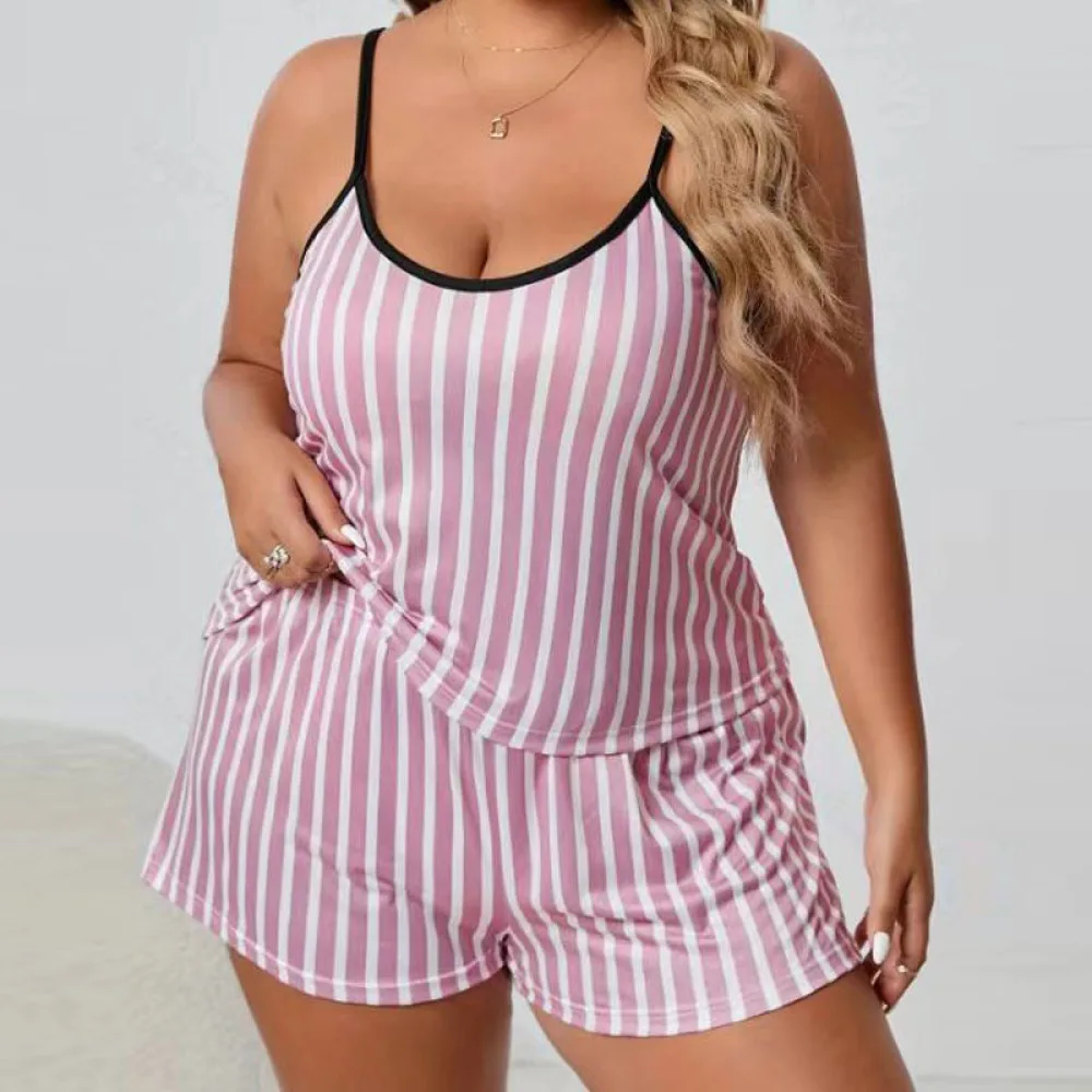 Women's Pajamas Sets Plus Size 5XL Summer 2 Piece Print Pyjama Sling Sleepwear Sleeveless Top Shorts Pijama Mujer Pjs Homewear