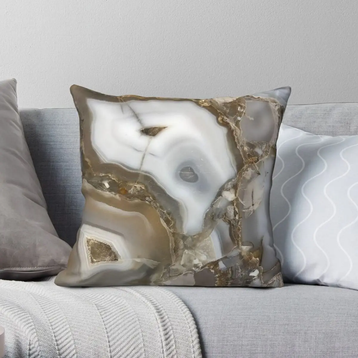 Agate Geode Compilation Pillowcase Polyester Linen Velvet Printed Zip Decorative Bed Cushion Cover