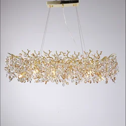 Long Crystal Chandelier Light for Dining Room Gold Restaurant Island Hanging Light Fixture Silver Nordic Led Large Chandelier