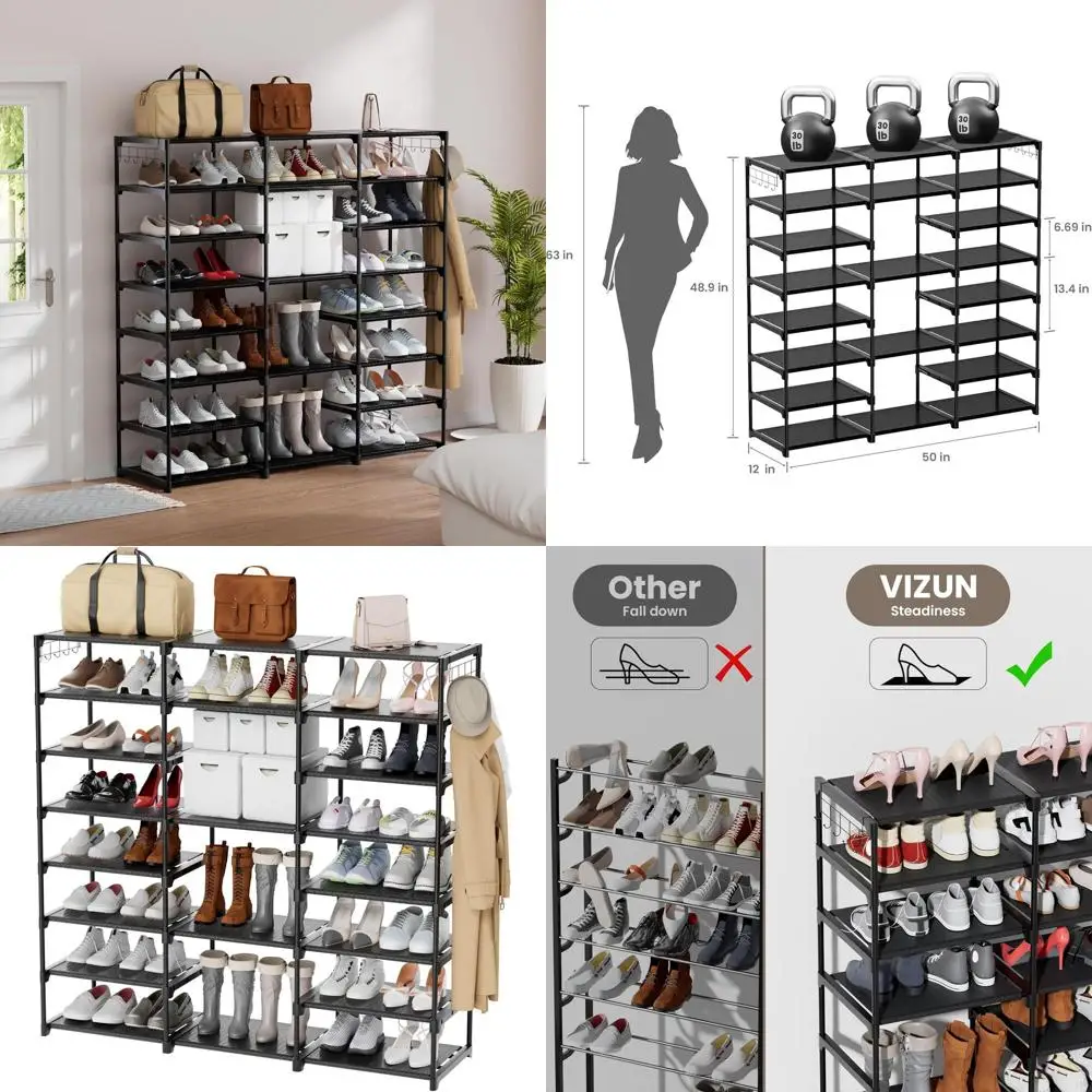 

8-уровневая полка для обуви большой емкости на 45-50 пар, металлический органайзер для хранения, прочная башня для обуви для домашнего прихожей, гаража, гостиной Ro