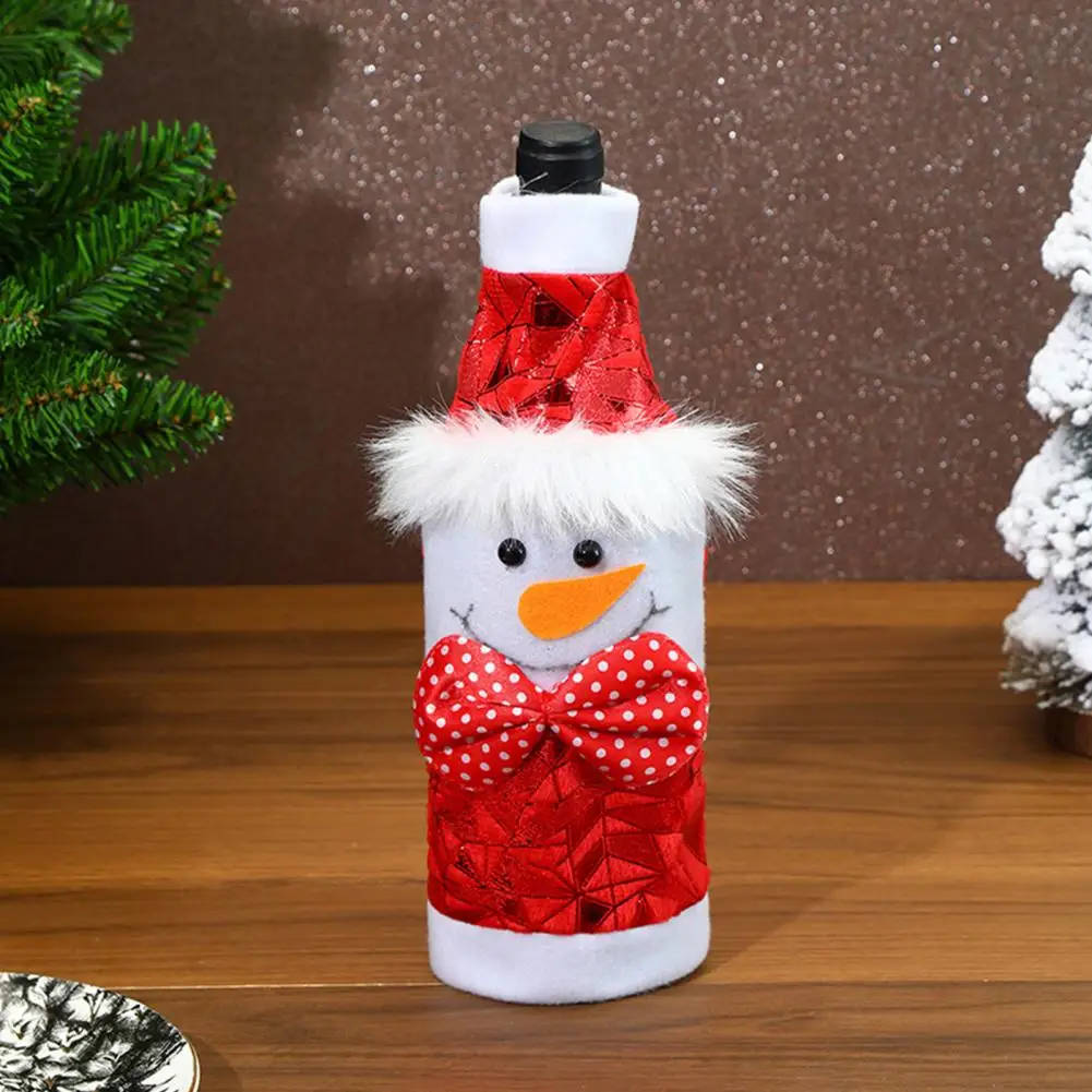 Wine Lover Gift Idea Festive Christmas Wine Bottle Cover Set with Santa Snowman Reindeer Designs Holiday Table for Wine for New