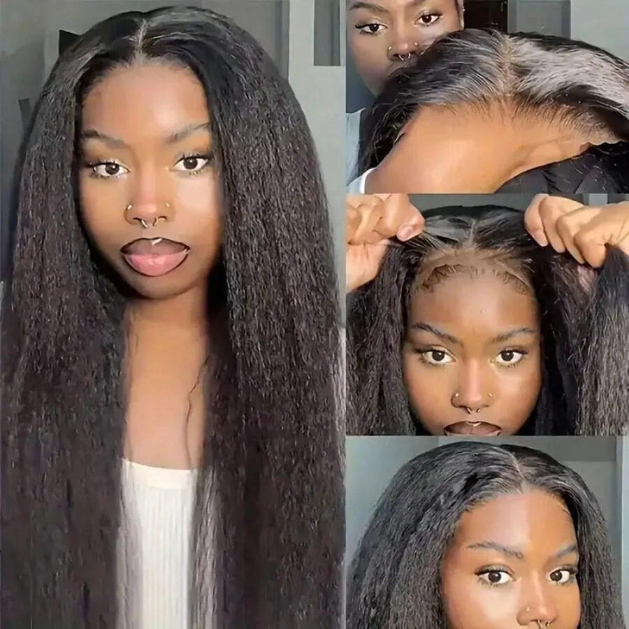 13X6 Kinky Straight Glueless Human Hair Wigs For Women 200% Density 13x4 Lace Frontal Wig Pre Cut Lace Human Hair Wig Natural