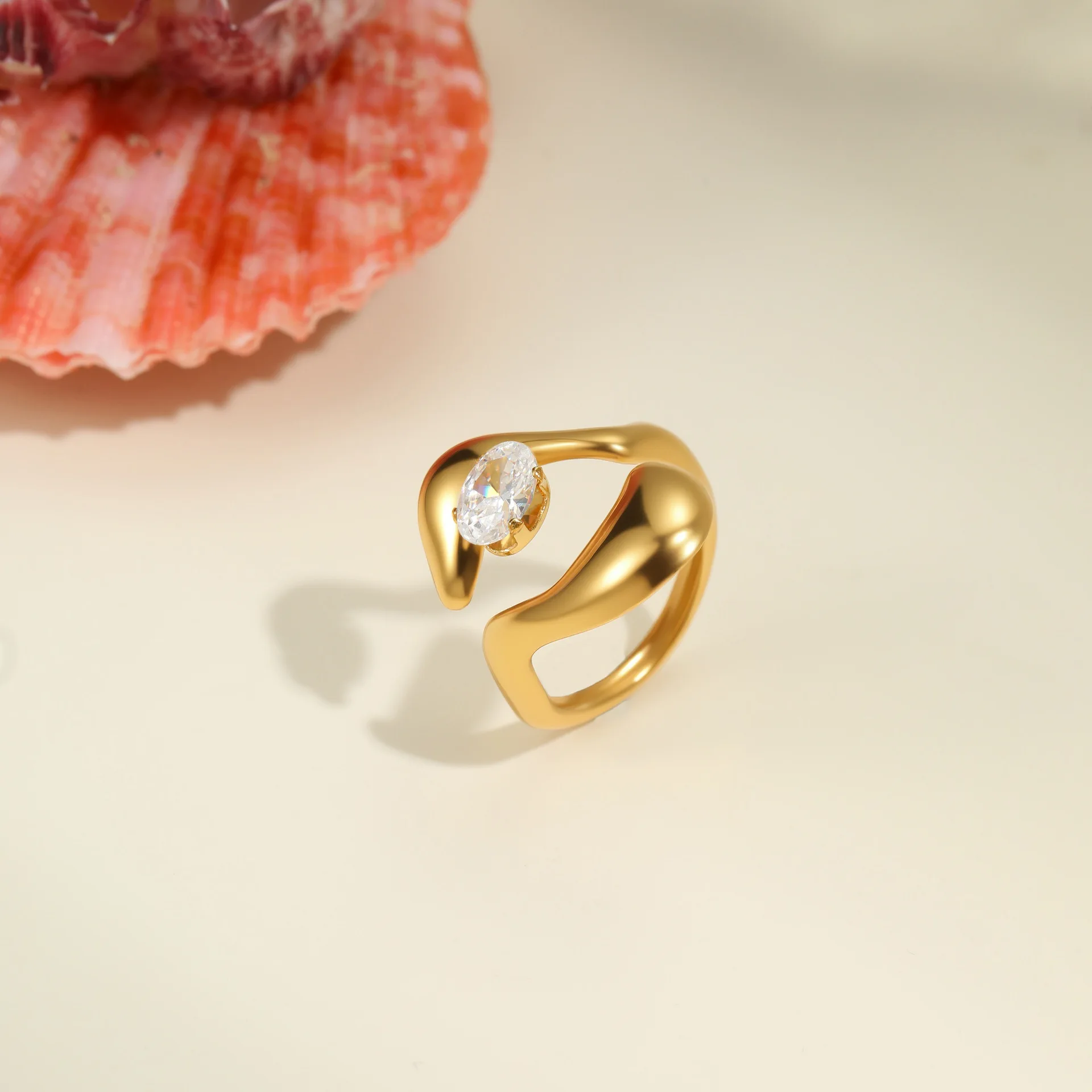 Cubic Zirconia Ring for Women, Dainty Adjustable Open Band, Ins Fashion Minimalist Jewelry, Romantic Anniversary Gift for Her