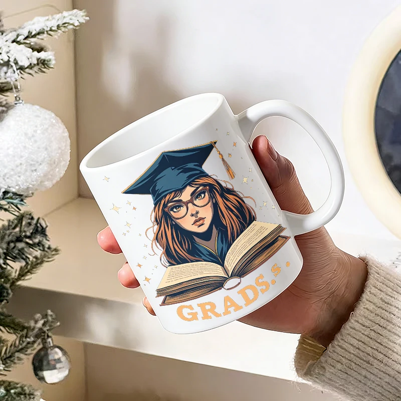 Inspirational Graduation Girl Illustration Ceramic Mug, Coffee Mug, Milk Cup, Office Tea Cup, Drinking Cup, Gift for Friends