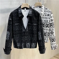 Primavera Autunno New Fashion Colletto rovesciato Manica lunga Stampa Camicetta Abbigliamento da uomo Coreano Button Trend All-match Camicie giovanili