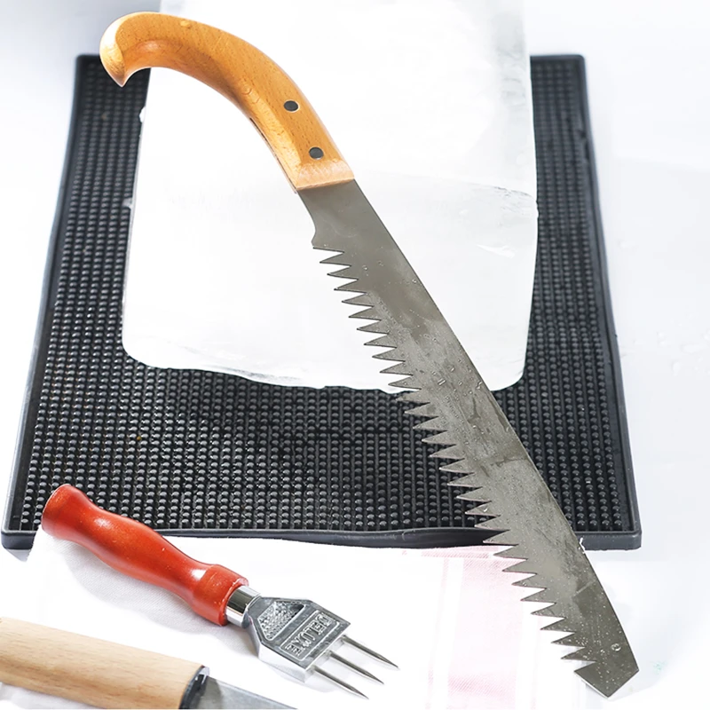 Big Serrated Hard Ice Saw,Professional Grade Ice Divider,Ice Sawing Blade,Solid Wood,Stainless Steel,Used for Cutting Bar Tools