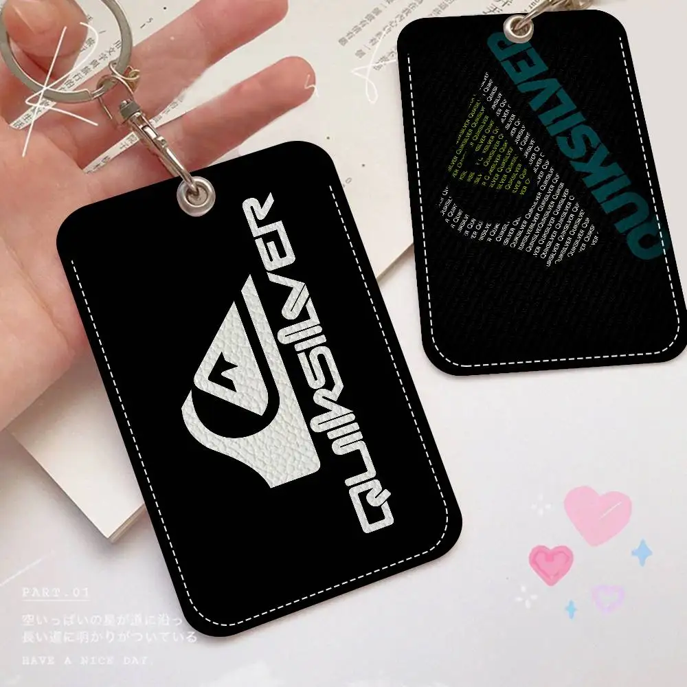Surfboard Q_Quiksilvers Rectangle ID Card Case Keychain Access Card Bag Key Tag Ring Leather Card Holder Key Ring Access