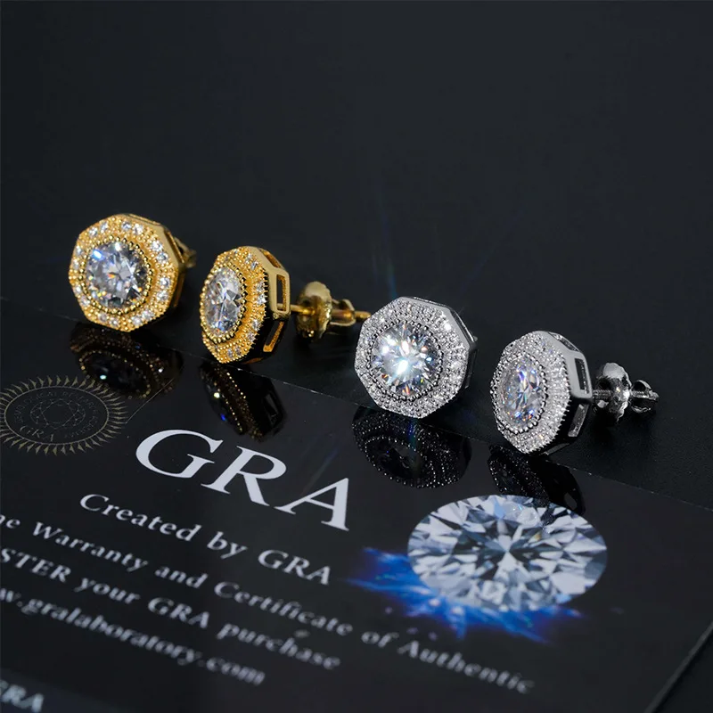 10mm S925 Silver Moissanite Big Diamond Earrings Iced Out For Men Women Hip Hop Jewelry Pass Diamonds Tester With GRA