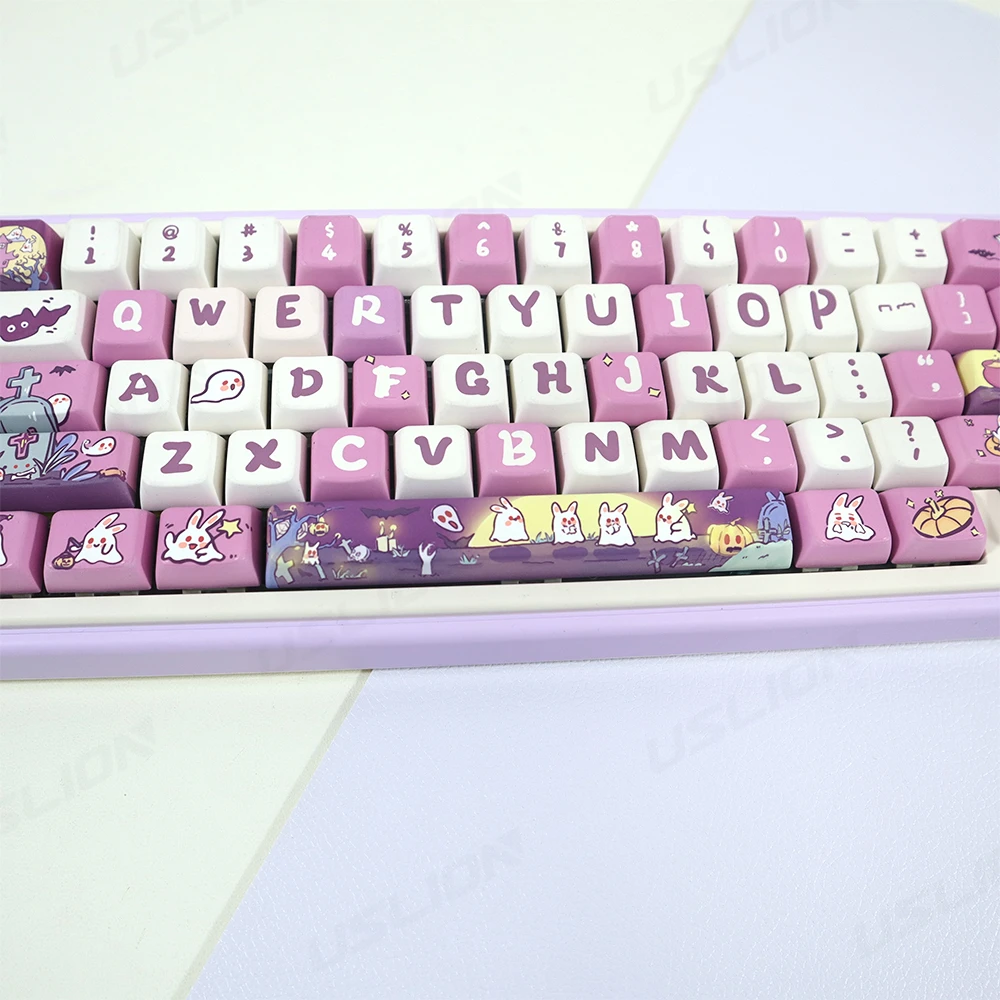 74 Keys  Ghost Rabbit Theme MDA Profile Keycaps PBT Five-sided Dye Subimation Gaming Mechanical Keyboard Key Caps Halloween Gift