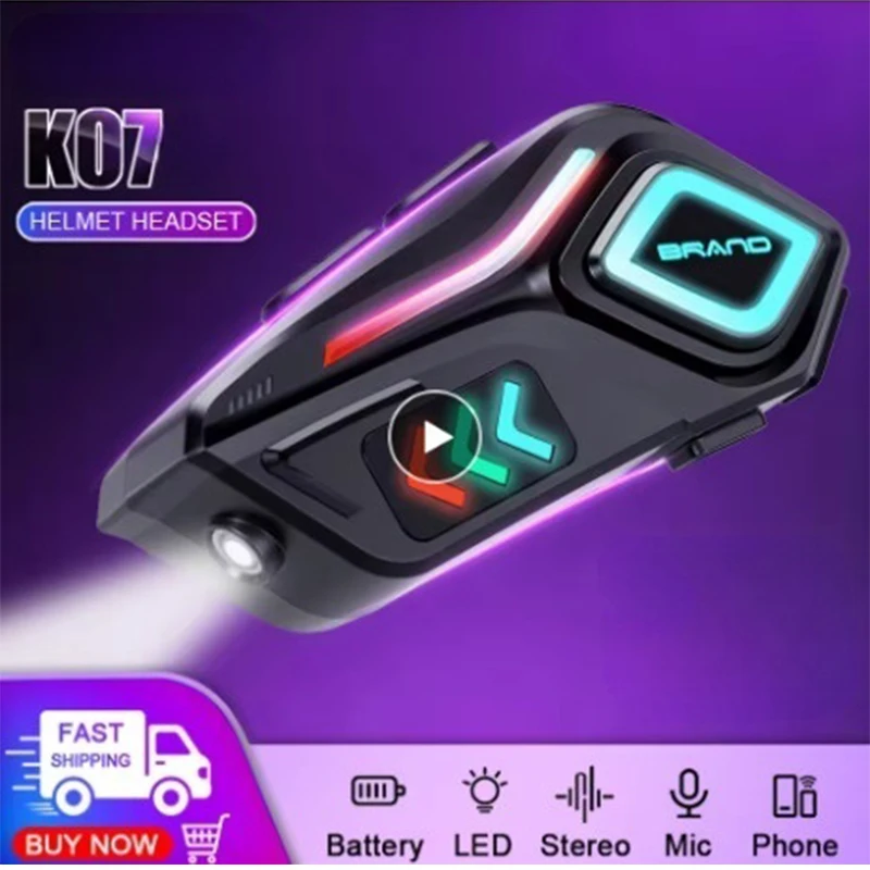 Helmet Bluetooth K07 Headset Wireless Motorcycle Intercom Headphone with Mic for Bike Scooter Ski Snowmobile Music Waterproof