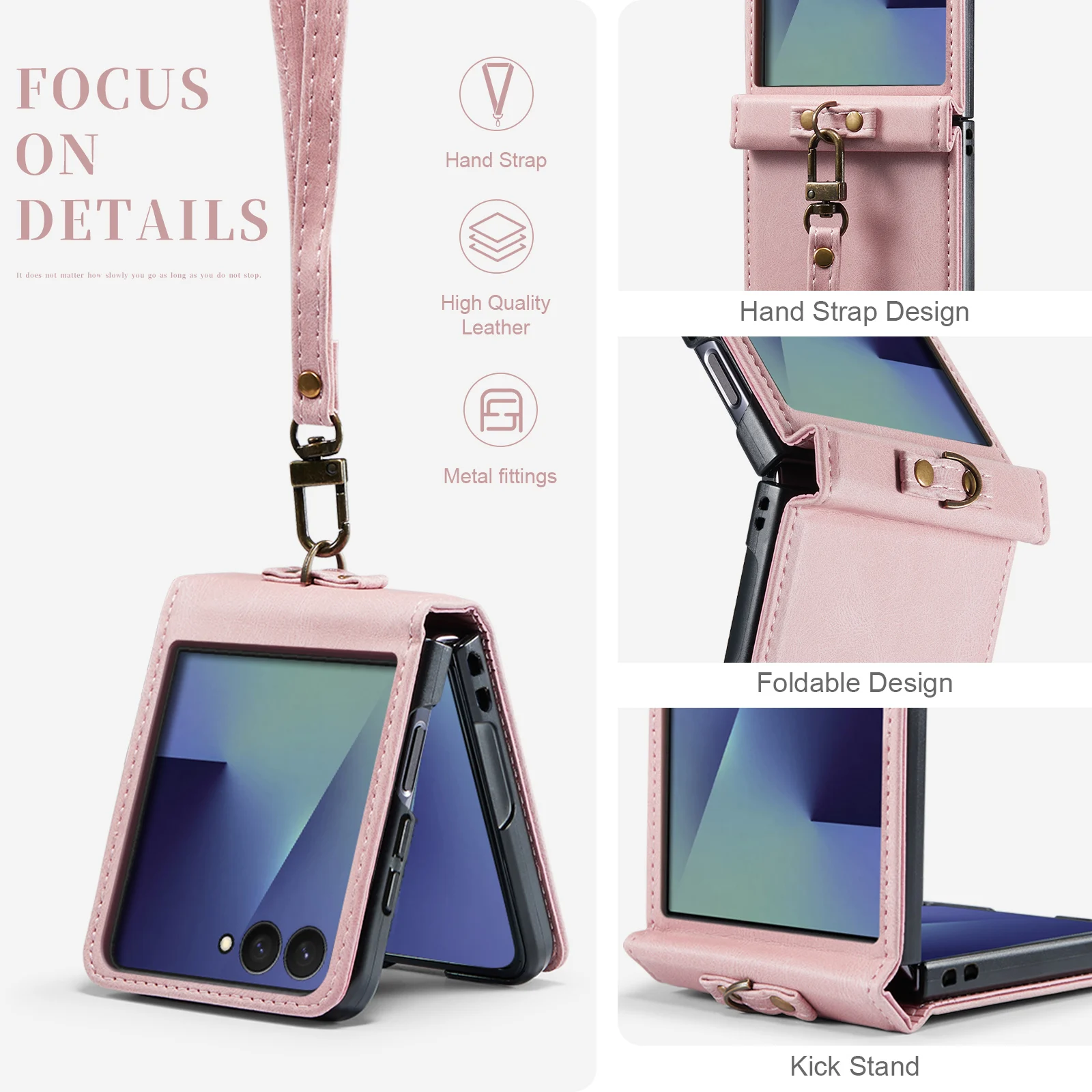 Retro Wrist Strap Leather Phone Case for Samsung Galaxy Z Flip 8 7 FE 6 5 4 Shockproof Comfortable Grip Slim Fit Portable Cover view 2