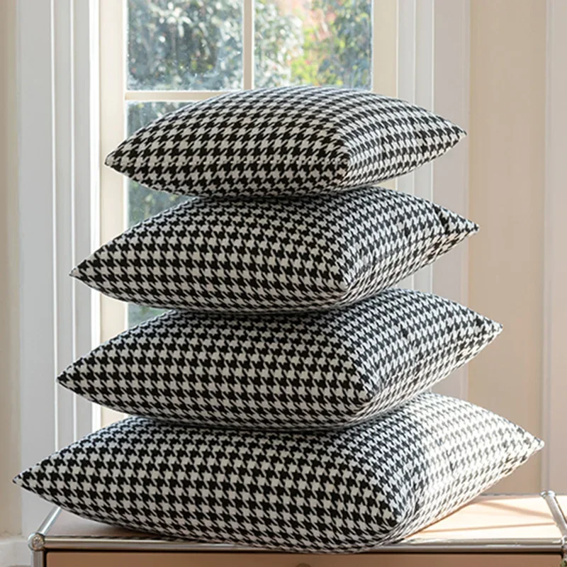 Classic Black and White Houndstooth Pillow Cover for Home Chic Square Weave Houndstooth Cushion Cover for Modern Home Décor