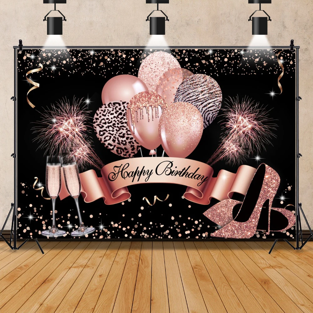 Laeacco Happy Birthday Backdrop Boy Large Black Gold Balloon Star Poster Booth Birthday Photography Background Wall Party Decor